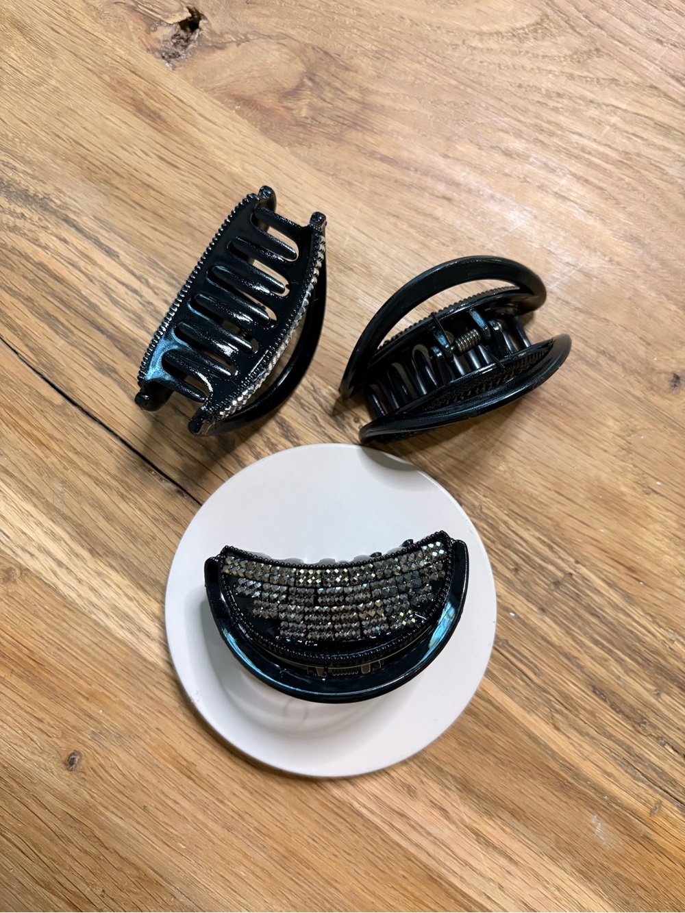 Black Rhinestone Crescent Hair Claw Clips